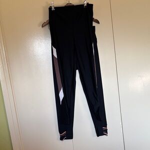 Lot of 2 Lanston Sport Black Leggings with Mesh Accents Large